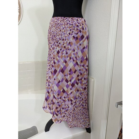 Express Purple Geometric Print Midi Slip Skirt - Size M - Picture 5 of 6